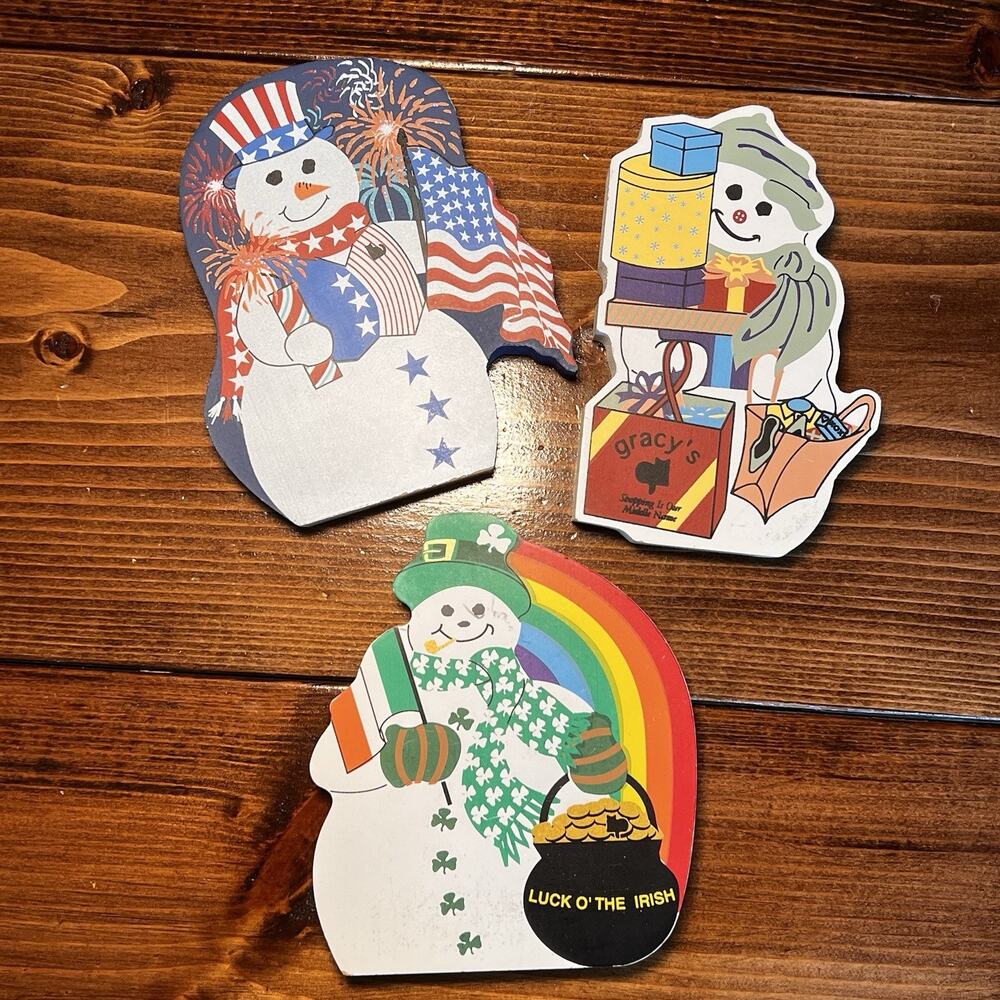 The Cat’s Meow Village Snowman Collection 1999-2001 Stars & Stripes Lucky Irish
